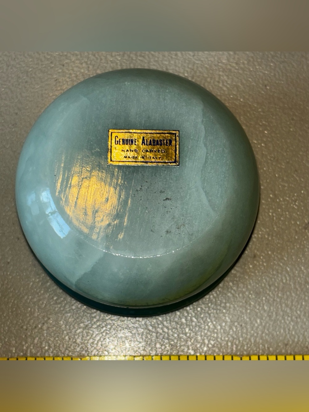 Green Floral Alabaster Trinket Box Lidded Keepsake Jewelry Box 3.5" Diameter - Picture 6 of 11